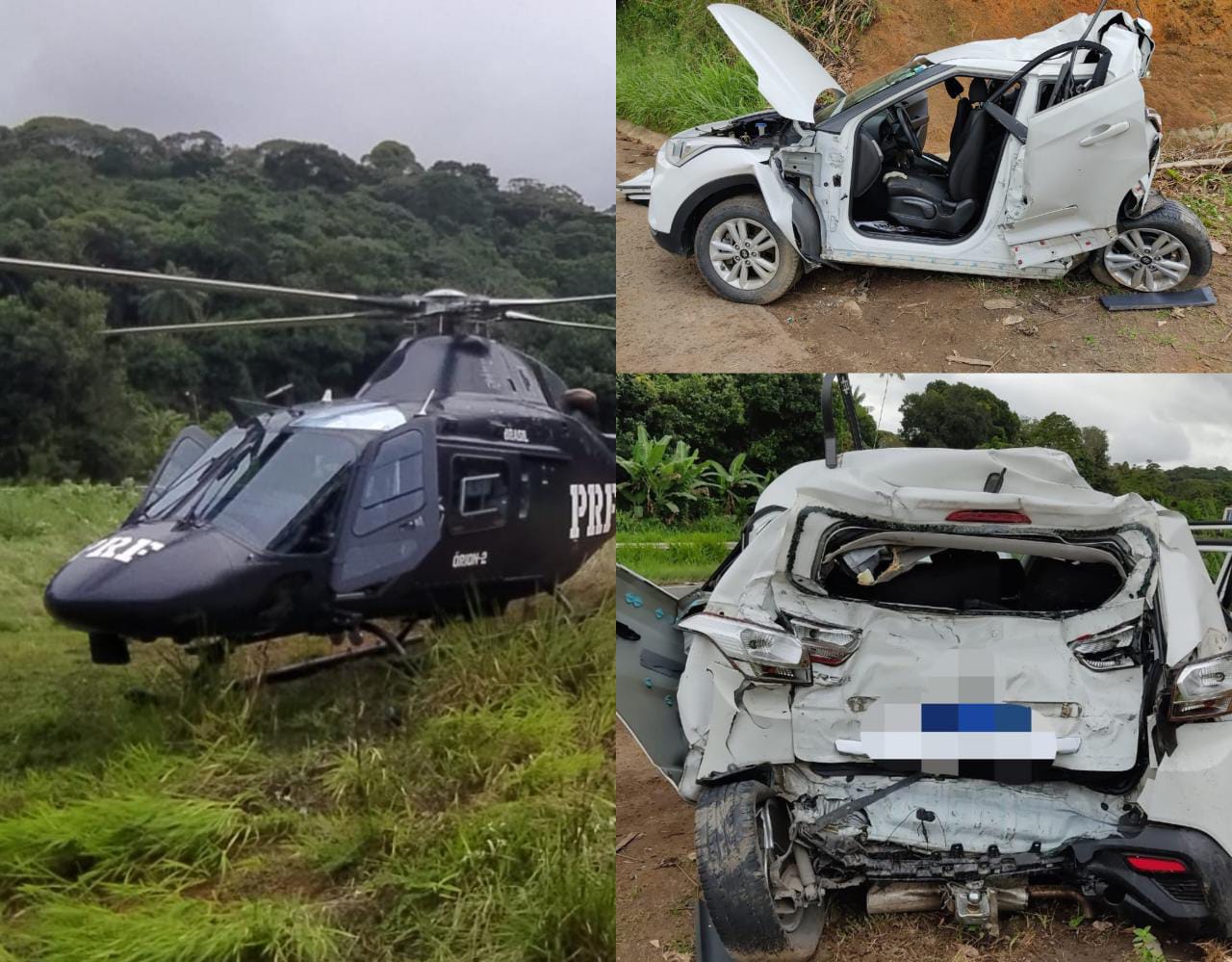 Jovem é resgatada de helicóptero após se envolver em colisão com ônibus, em Pernambuco